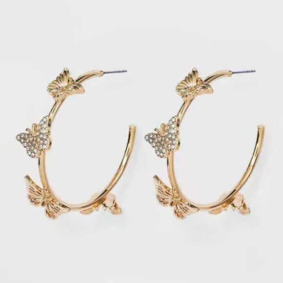 Sugarfix by BaubleBar Womens Gold Cyrstal Wings Butterfly Hop Earrings NEW - Picture 1 of 3